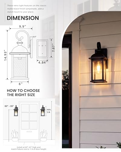FEMILA Exterior Wall Sconce, 2 Packs Outdoor Waterproof Wall Lights Fixture, E26 Socket Wall Lantern for Porch, Anti-Rust Matte Black Finish with Seeded Glass Lampshade, 4FD54B-2PK BK
