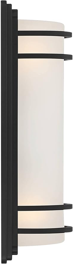 John Timberland Habitat 16" High Modern Industrial Outdoor Wall Sconce Light Fixture Mount Porch House Exterior Outside Cylinder Weatherproof Black Metal Frosted Glass Shade Front Door Patio Garage