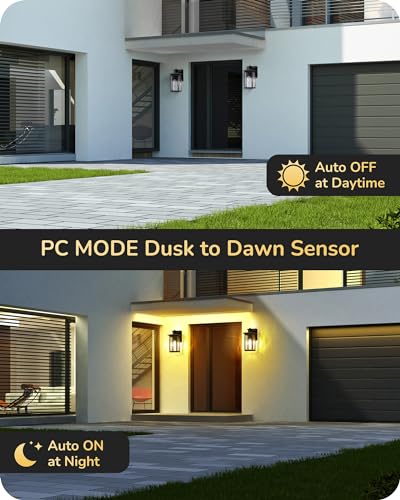 EDISHINE Outdoor Wall Lights with GFCI Outlet, Motion Sensor Dusk to Dawn