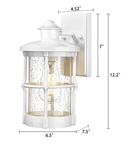 Outdoor Wall Sconces, Outdoor Wall Lights, Exterior Wall Mount Lighting, Modern Wall Light Fixture in White Finish with Seeded Glass for Front Porch, Entryway, Garage, Backyard, 2 Pac