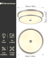 16 inch Flush Mount Ceiling Light, 3-Light Close to Ceiling Light Fixtures with Brushed Nickel Finish for Livingroom Bedroom Kitchen Diningroom