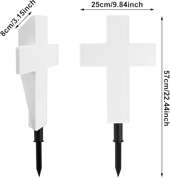 Xiaokeis Solar Lighted Path Light, White, Cemetery Decoration, Garden, Outdoor, Plastic, Faith-Love, Warm White, Cross, 25 x 8 x 57cm/9.84 x 3.15 x 22.44inch