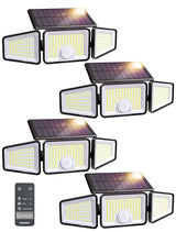 Ensenior Solar Motion Sensor Flood Light with Remote, Black, 4-Pack