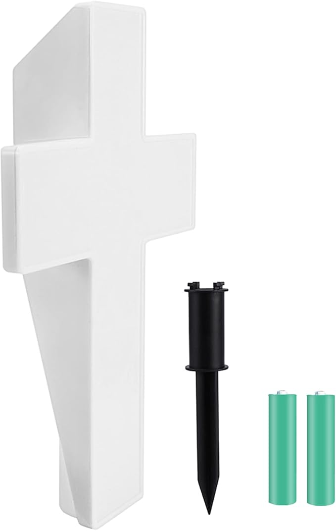 Xiaokeis Solar Lighted Path Light, White, Cemetery Decoration, Garden, Outdoor, Plastic, Faith-Love, Warm White, Cross, 25 x 8 x 57cm/9.84 x 3.15 x 22.44inch