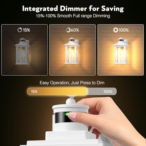 White Outdoor Wall Lights, Motion Sensor Porch Light Outdoor, Dusk to Dawn Outdoor Light Fixtures, Waterproof Outside Lights for House, Garden, Front Porch, Tempered Glass, Anti-Rust
