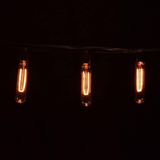 Hometown Evolution, Inc. Commercial Edison Bulb Outdoor String Lights with Hand-Threaded Filament (T25 Tube Edison - Commercial Black Wire, 25 ft)