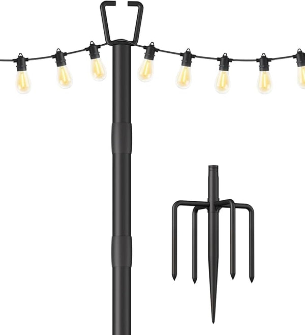 10FT String Light Poles for Outdoor Decor, Sturdy Light Pole with Fork, Adjustable Metal Posts for Outside Patio | Lumora