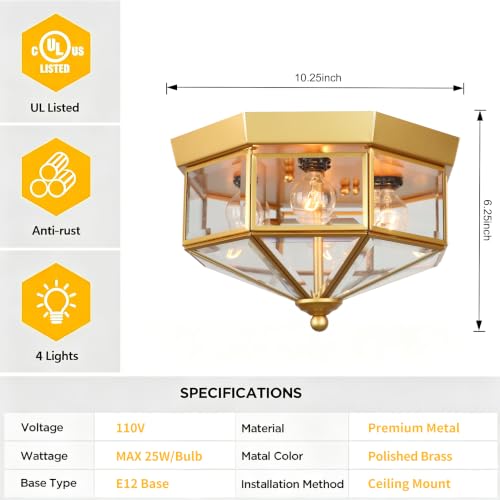 Kalium Flush Mount Outdoor Ceiling Light Fixture, 4 Light Exterior.