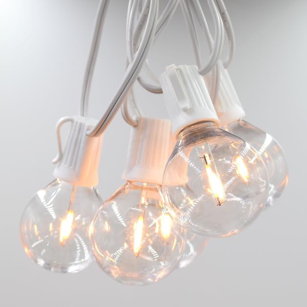 Hometown Evolution, Inc. G50 2" LED Filament Outdoor Patio String Lights with 0.6 Watt Light Bulbs (G50 LED Plastic - White Wire, 50 ft)