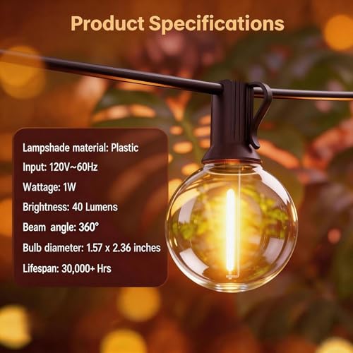 RTTY Outdoor String Lights 25 FT Waterproof, Patio Light 13 G40 LED Bulbs