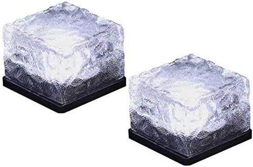 2 Pack Solar Path Ice Cube Lights Outdoor, Waterproof Garden Glass Path Light Solar Ice Light Crystal Brick Landscape Light (White)
