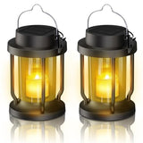 Solar Lantern Outdoor & Indoor Use – Hanging Solar Lights with Realistic Flickering Flameless Candle, Weatherproof for Gardens, Patios, Trees, and Lawns (Black + Amber, 2 Pack)