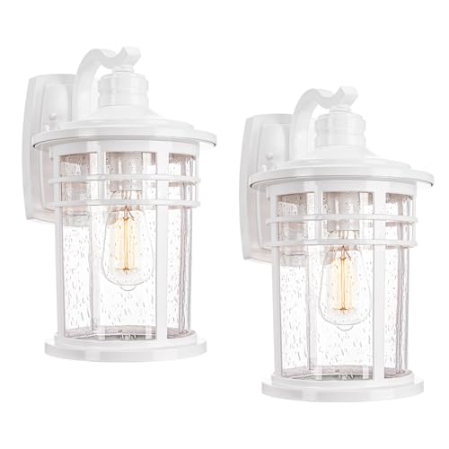 Darkaway 2 Pack Large Outdoor Porch Lights Wall Mount, 15inch Outdoor Light Fixtures Sconces Wall Lighting with Seeded Glass Exterior Lights for Patio Yard House Hallway Doorway Garage
