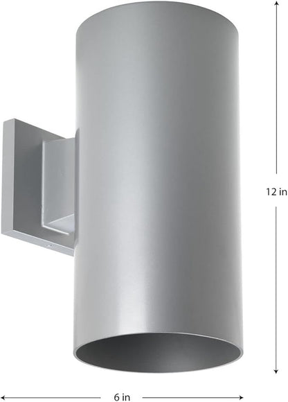 Progress Lighting 6-Inch Cylinder Outdoor Wall Sconce, 1-Light Modern Wall Mount Light, Interior and Exterior Lighting for Home or Porch, Aluminum Construction, Metallic Gray (P5641-82)