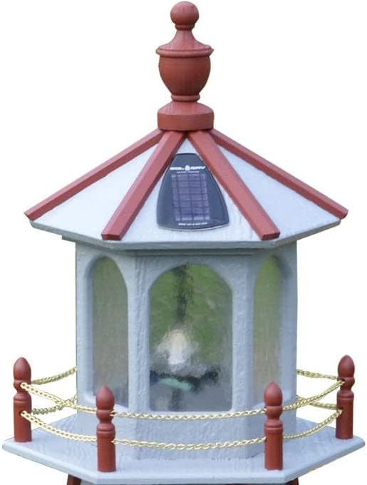 Amish-Made Patriotic Style Outdoor Lighthouse with Base and Solar LED Light, 44" Tall