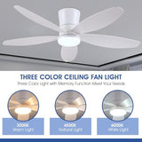 Surtime 48" Ceiling Fans with Lights-Low Profile Ceiling Fan with Light and Remote/APP Control,Flush Mount,DC Reversible,LED Dimmable Modern Ceiling Fans for Bedroom,Indoor/Outdoor Patio Use(White)