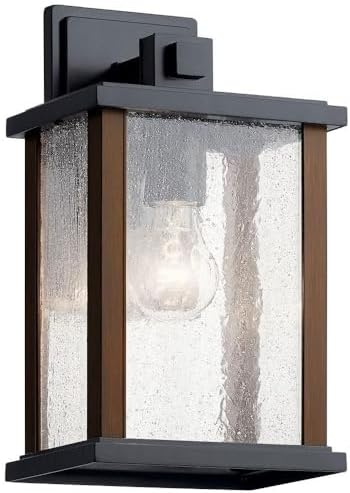 Kichler Marimount 12.75" Outdoor Wall Light in Black, 1-Light Exterior Wall Sconce with Clear Ribbed Glass, (12.75" H x 7.5" W), 59017BK