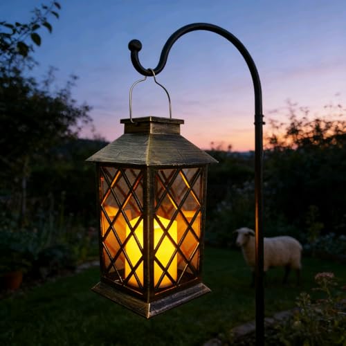 Solar Hanging Garden Lantern, Waterproof LED Flickering Flameless Candle Light (1pack)