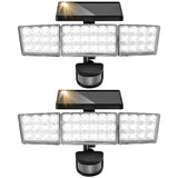 Solar Lights Outdoor, 3500LM 168 LED Motion Sensor Solar Flood Lights, 3 Heads 300° Wide Angle, 3 Modes IP65 Waterproof Solar Security Lights for Yard Garden Patio, 2 Pack (Black)