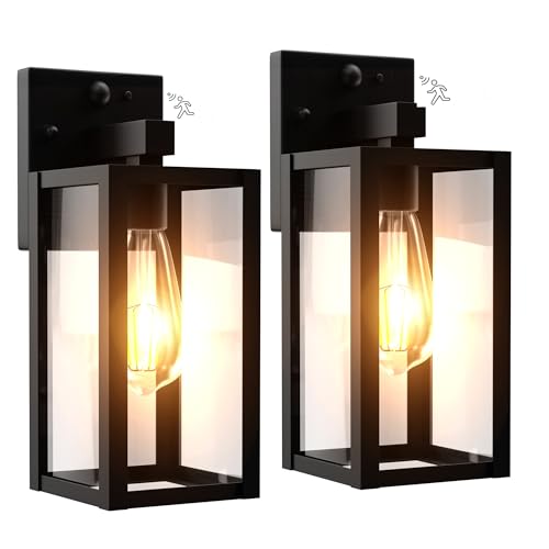 Motion Sensor Dawn to Dusk Outdoor Sensor Light Fixture Waterproof Porch Lights Anti-Rust Exterior Wall Mount Light Outdoor Wall Lantern for Patio Front Door Garage - 2 Pack