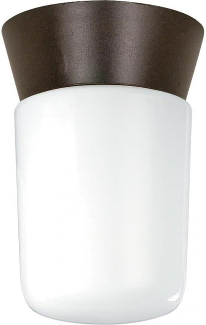 Nuvo Lighting SF77/156 Utility Fixture Die Cast Aluminum Durable Outdoor Close to Ceiling Porch and Patio Light with White Glass Cylinder, Bronzotic