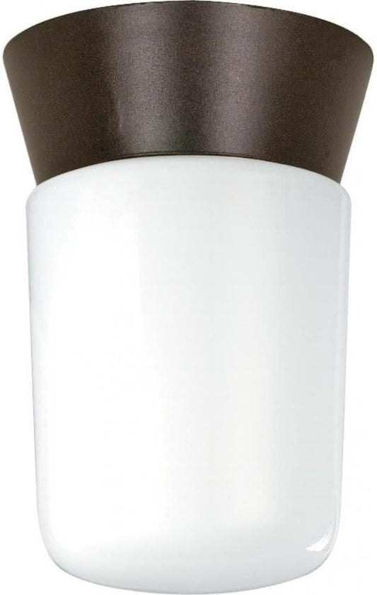 Nuvo Lighting SF77/156 Utility Fixture Die Cast Aluminum Durable Outdoor Close to Ceiling Porch and Patio Light with White Glass Cylinder, Bronzotic