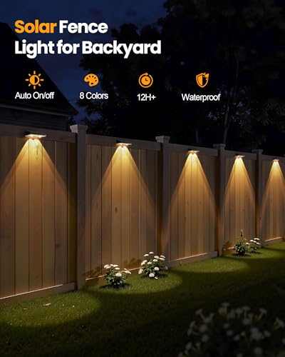 Bridika Solar Fence Lights Outdoor Waterproof, 12 Pack Fence Light Solar Powered with Bright Lens LED, Warm White, Cool White and RGB Color Glow, Solar Lights for Deck, Wall, Patio & Backyard Black