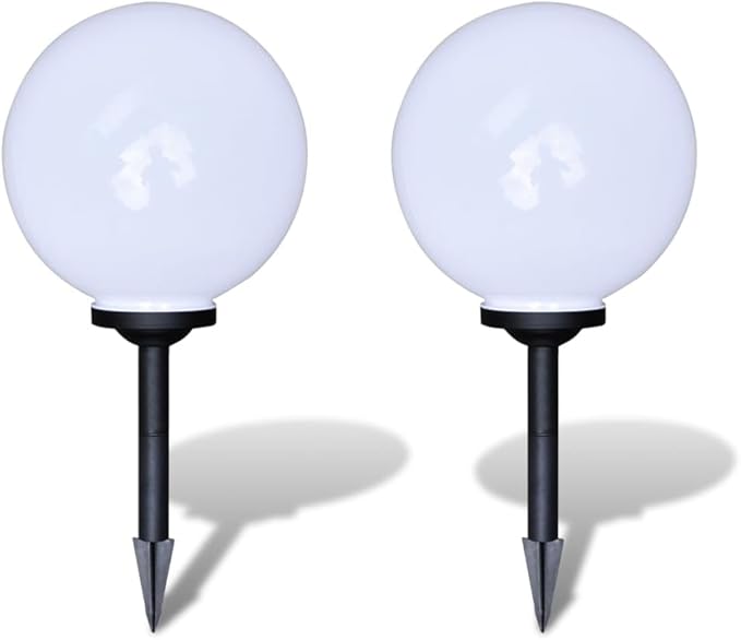 Solar Pathway Lights Outdoor, 2 Pack White Glossy Spherical LED Garden Decor, Cool White Modern Landscape Lighting for Patio, Yard, Walkway, 1.2V AAA NiMH Rechargeable