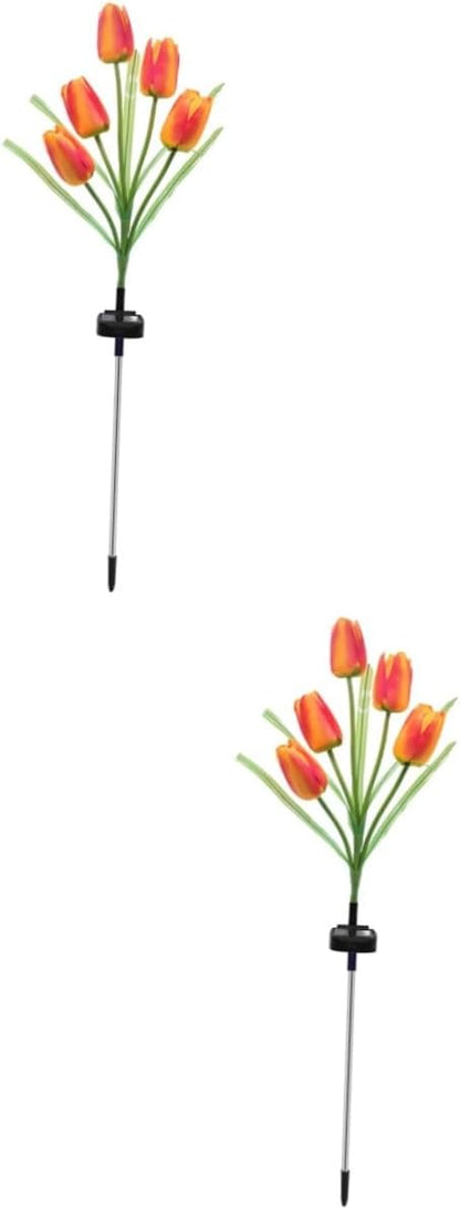DOITOOL Lawn Solar Lamp 2pcs Powered for Decoration Creative Tulip Solar Lamp Garden Lawn Landscape Flowers Yard Light
