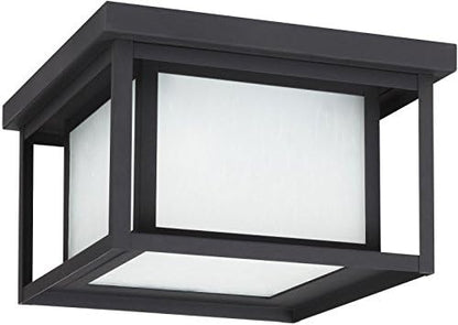 Sea Gull Lighting 79039EN3-12 Hunnington Two Light Outdoor Ceiling Flush Mount Hanging Modern Light Fixture, Black Finish