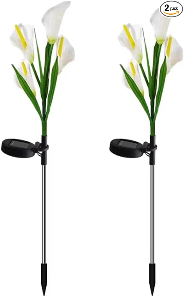 Aolyty Solar Garden Lights Outdoor Multi-Color Changing LED Solar Calla Lily Light IP65 Waterpoof Flower Lights for Patio, Garden, Lawn, Yard Pathway Decorative (White, 2 Pack)