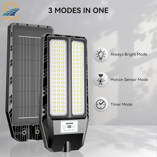 Adewalk 5000W Solar Lights Outdoor - 7000K LED Solar Street Lights Outdoor with Motion Sensor and Remote Control, IP66 Waterproof, Dusk to Dawn for Yard, Patio