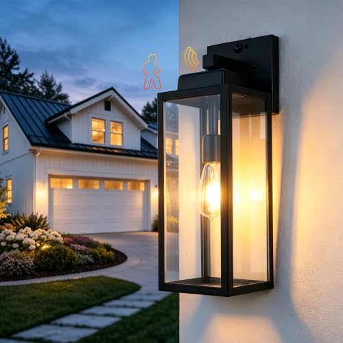 17 Inch Motion Sensor Dawn to Dusk Outdoor Sensor Light Fixture Waterproof Porch Lights Anti-Rust Exterior Wall Mount Light Outdoor Wall Lantern for Patio Front Door Garage