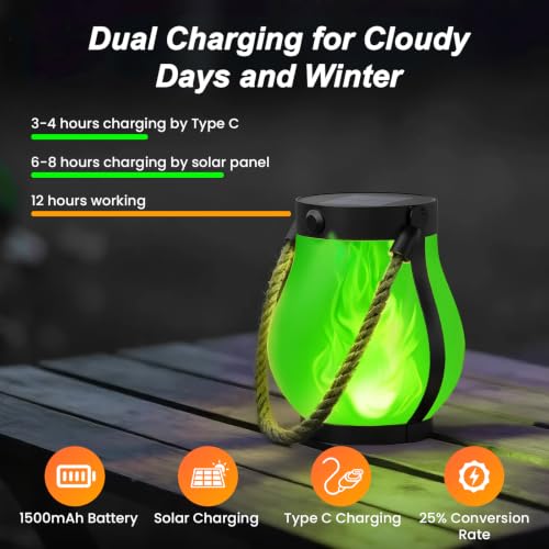 Hompavo Gen2 Solar Lanterns Outdoor Waterproof with Ultra-Real Flame Green