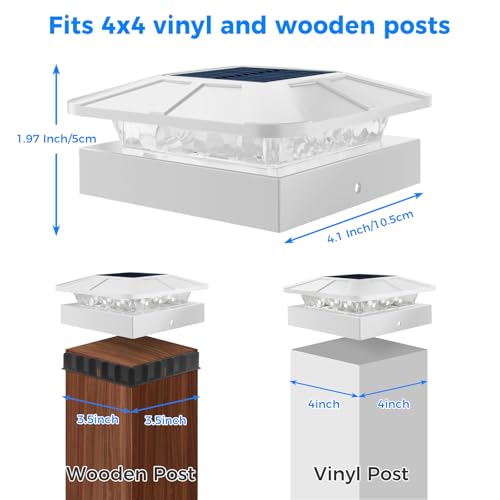 2 Packs 4x4 White Solar Post Cap Lights Outdoor with 3 Modes