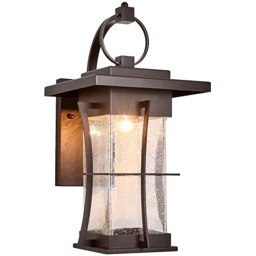 20" H Extra Large Outdoor Sconce Oil Rubbed Bronze Villa Front Door Wall Light XLarge Deep Brown Exterior Wall Lantern Waterproof Mission Light Fixtures with Seeded Glass for Porch Garage Coach Light