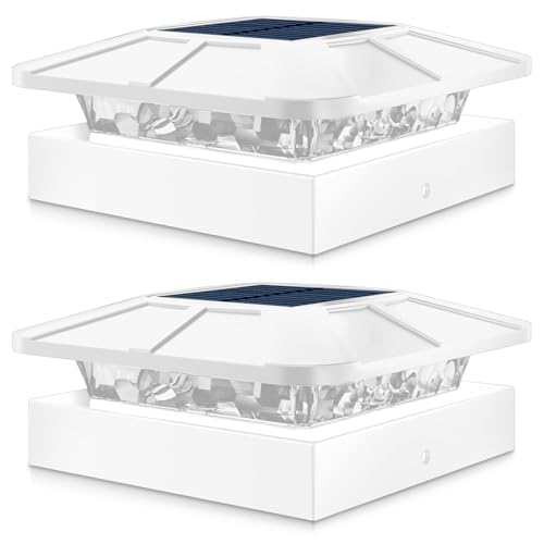 2 Packs 4x4 White Solar Post Cap Lights Outdoor with 3 Modes