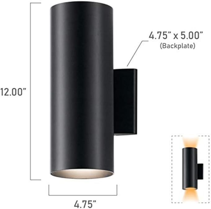 Kichler Cylinders 12" Outdoor Wall Sconce in Black, 2-Light Exterior Wall Light, Cylinder Fixture, (12" H x 5" W) | Lumora