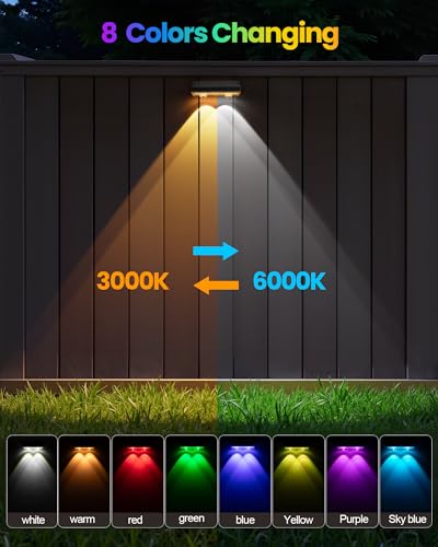 Bridika Solar Fence Lights Outdoor Waterproof, 12 Pack Fence Light Solar Powered with Bright Lens LED, Warm White, Cool White and RGB Color Glow, Solar Lights for Deck, Wall, Patio & Backyard Black