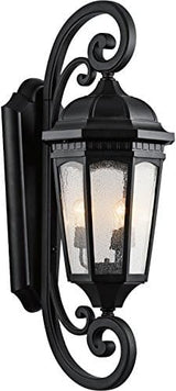 Kichler Courtyard 40.50" 3 Light Outdoor Wall Light with Clear Seeded Glass in Textured Black | Lumora