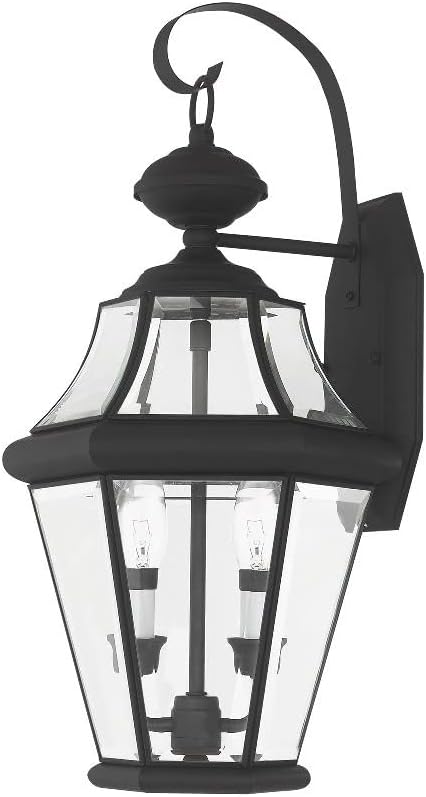 Livex Lighting 2261-02 Outdoor Wall Lantern with Clear Beveled Glass Shades, Polished Brass | Lumora