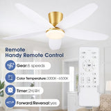 Surtime 42" Ceiling Fans with Lights-Low Profile Ceiling Fan with Light and Remote/APP Control,Flush Mount Gold Ceiling Fan with Reversible White Blades