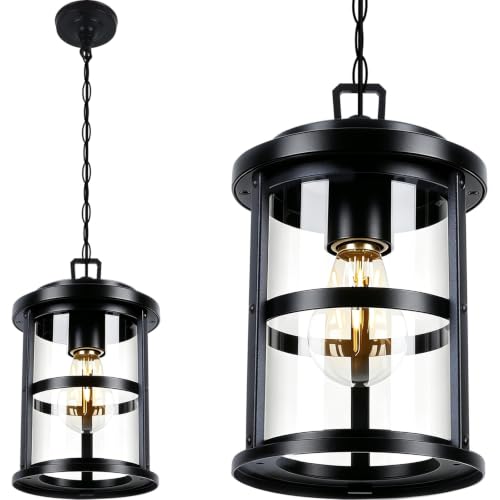 UFOND Outdoor Pendant Lantern,Aluminum Pendant Light Black Finish for Porch