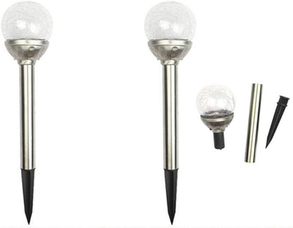 Solar Stake Lights 2 Pack,Outdoor Solar Lights Crackle Glass Hanging Light Solar Powered Path Light Crackle Ball Stake Lights Landscape Lighting for Garden Patio Yard