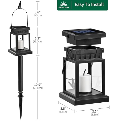 GIGALUMI 8 Pack Solar Hanging Lantern Outdoor, Candle Effect Light