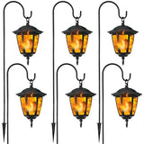 6 Pack Solar Flame Hanging Lights Outdoor, Halloween Solar Flickering Flame LED Garden Lanterns with 6 x 38 Inch Shepherd Hooks, Christmas Lighting for Lawn Patio Yard Pathway Driveway