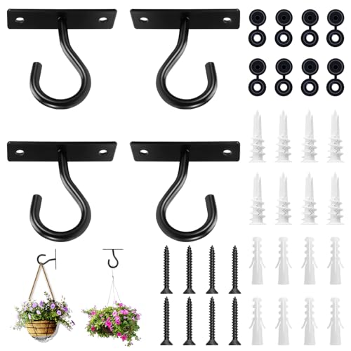 4Pack 2.5In Ceiling Hooks for Hanging Plant, Wall Hanger Plant Holder Black