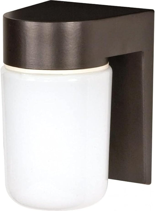 Nuvo Lighting SF77/138 Utility Fixture Die Cast Aluminum Durable Outdoor Wall Mount Porch and Patio Light with White Glass Cylinder, Bronzotic