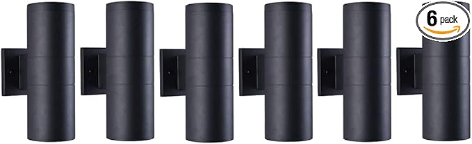 mirrea Modern Outdoor Porch Light Patio Light in 2 Lights with Matte Black Aluminum Cylinder and Tempered Glass | Lumora
