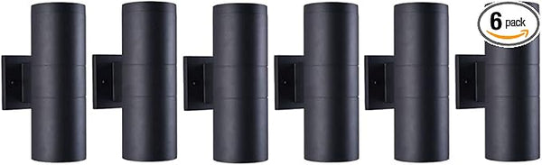 mirrea Modern Outdoor Porch Light Patio Light in 2 Lights with Matte Black Aluminum Cylinder and Tempered Glass | Lumora